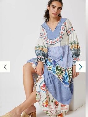 FARM Rio Blue, White & Multicolor Patchwork Maxi Dress